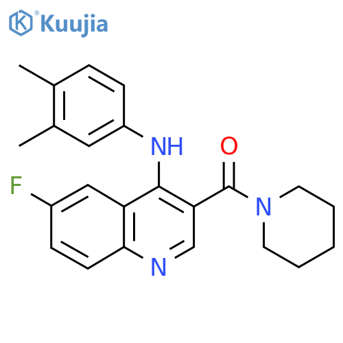 N-(3,4-dimethylphenyl)-6-fluoro-3-(piperidine-1-carbonyl)quinolin-4-amine structure