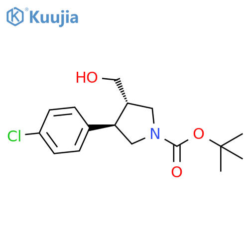 tert-butyl rac-(3R,4S)-3-(4-chlorophenyl)-4-(hydroxymethyl)pyrrolidine-1-carboxylate structure