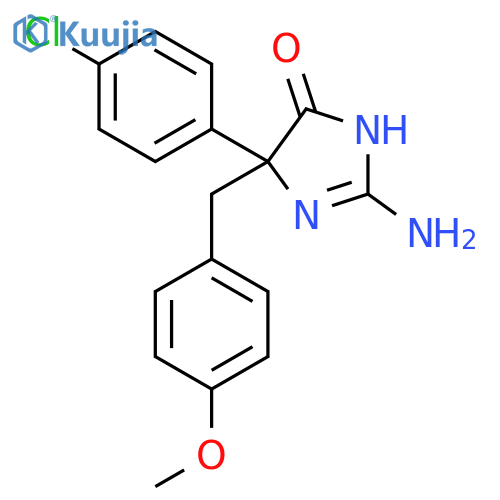 2-amino-5-(4-chlorophenyl)-5-[(4-methoxyphenyl)methyl]-4,5-dihydro-1H-imidazol-4-one structure