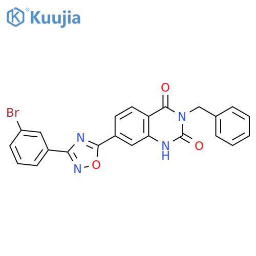3-benzyl-7-[3-(3-bromophenyl)-1,2,4-oxadiazol-5-yl]-1,2,3,4-tetrahydroquinazoline-2,4-dione structure