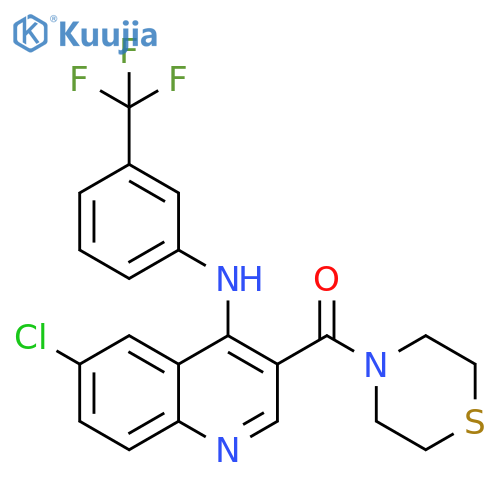 6-chloro-3-(thiomorpholine-4-carbonyl)-N-[3-(trifluoromethyl)phenyl]quinolin-4-amine structure