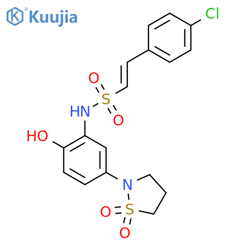 2-(4-chlorophenyl)-N-5-(1,1-dioxo-1lambda6,2-thiazolidin-2-yl)-2-hydroxyphenylethene-1-sulfonamide structure