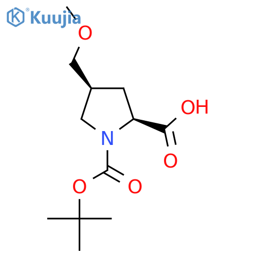 (2S,4S)-1-tert-butoxycarbonyl-4-(methoxymethyl)pyrrolidine-2-carboxylic acid structure