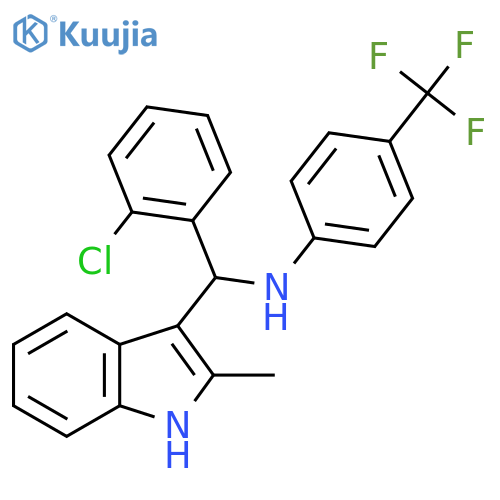 N-[(2-chlorophenyl)-(2-methyl-1H-indol-3-yl)methyl]-4-(trifluoromethyl)aniline structure