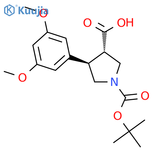 (3S,4R)-4-(3,5-dimethoxyphenyl)-1-[(2-methylpropan-2-yl)oxycarbonyl]pyrrolidine-3-carboxylic acid structure