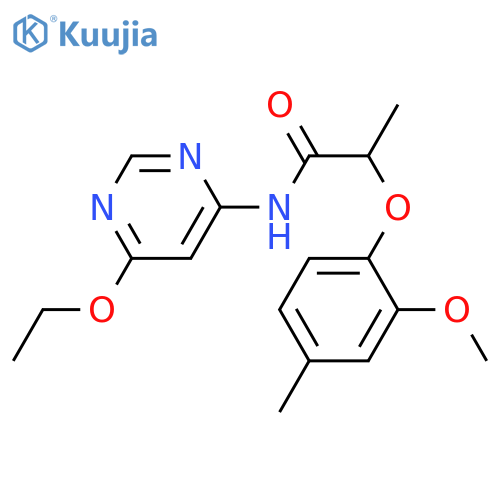 N-(6-ethoxypyrimidin-4-yl)-2-(2-methoxy-4-methylphenoxy)propanamide structure