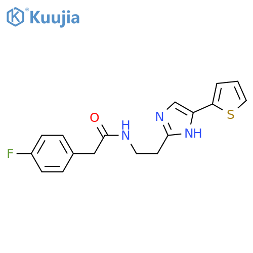 2-(4-fluorophenyl)-N-{2-[4-(thiophen-2-yl)-1H-imidazol-2-yl]ethyl}acetamide structure