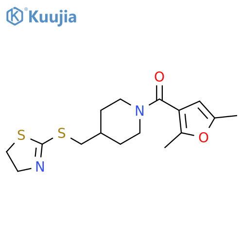 4-[(4,5-dihydro-1,3-thiazol-2-ylsulfanyl)methyl]-1-(2,5-dimethylfuran-3-carbonyl)piperidine structure