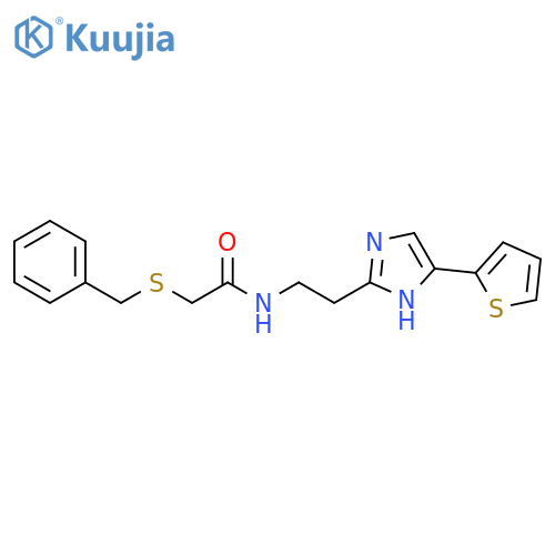 2-(benzylsulfanyl)-N-{2-[4-(thiophen-2-yl)-1H-imidazol-2-yl]ethyl}acetamide structure