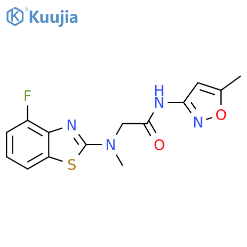 2-(4-fluoro-1,3-benzothiazol-2-yl)(methyl)amino-N-(5-methyl-1,2-oxazol-3-yl)acetamide structure