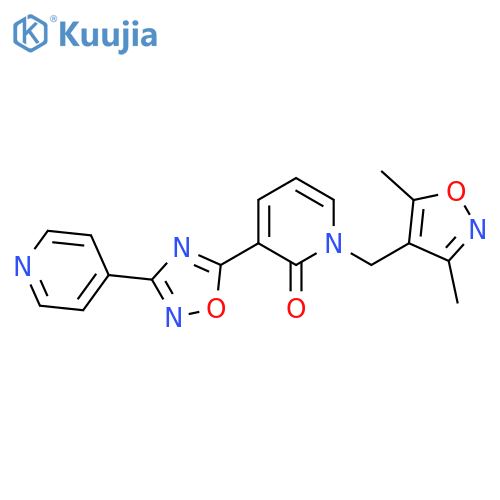 1-[(3,5-dimethyl-1,2-oxazol-4-yl)methyl]-3-(3-pyridin-4-yl-1,2,4-oxadiazol-5-yl)pyridin-2-one structure