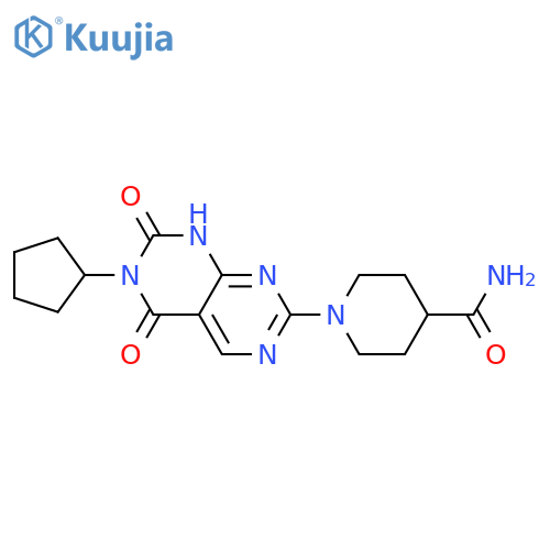 1-{6-cyclopentyl-5,7-dioxo-5H,6H,7H,8H-1,3diazino4,5-dpyrimidin-2-yl}piperidine-4-carboxamide structure