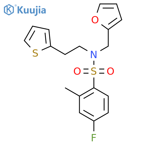 4-fluoro-N-(furan-2-yl)methyl-2-methyl-N-2-(thiophen-2-yl)ethylbenzene-1-sulfonamide structure