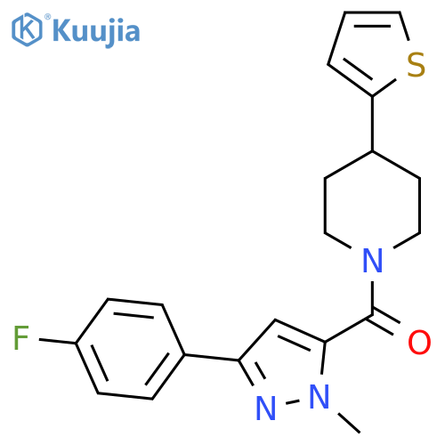 1-3-(4-fluorophenyl)-1-methyl-1H-pyrazole-5-carbonyl-4-(thiophen-2-yl)piperidine structure