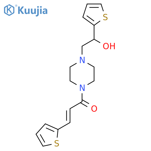 (2E)-1-{4-2-hydroxy-2-(thiophen-2-yl)ethylpiperazin-1-yl}-3-(thiophen-2-yl)prop-2-en-1-one structure