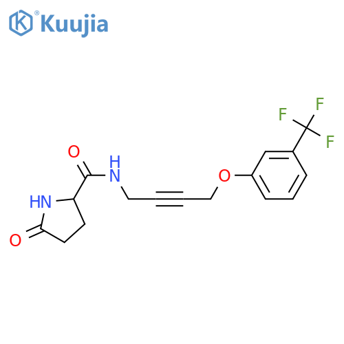 5-oxo-N-[4-[3-(trifluoromethyl)phenoxy]but-2-ynyl]pyrrolidine-2-carboxamide structure