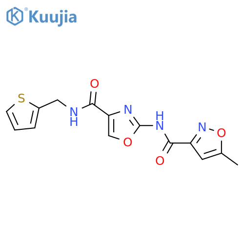 5-methyl-N-(4-{(thiophen-2-yl)methylcarbamoyl}-1,3-oxazol-2-yl)-1,2-oxazole-3-carboxamide structure