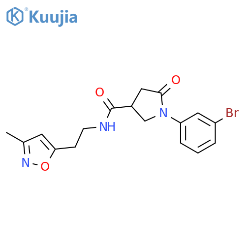 1-(3-bromophenyl)-N-2-(3-methyl-1,2-oxazol-5-yl)ethyl-5-oxopyrrolidine-3-carboxamide structure