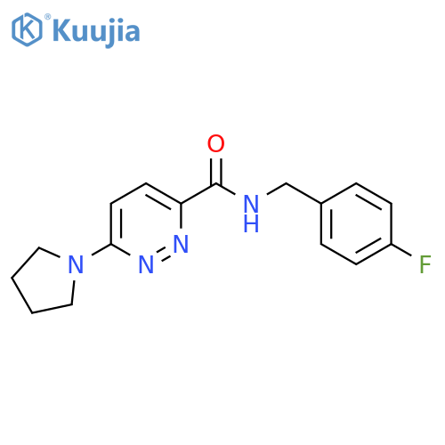 N-(4-fluorophenyl)methyl-6-(pyrrolidin-1-yl)pyridazine-3-carboxamide structure