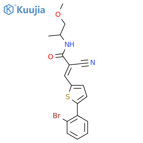 (E)-3-[5-(2-Bromophenyl)thiophen-2-yl]-2-cyano-N-(1-methoxypropan-2-yl)prop-2-enamide structure