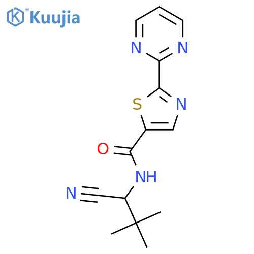 N-(1-cyano-2,2-dimethylpropyl)-2-(pyrimidin-2-yl)-1,3-thiazole-5-carboxamide structure
