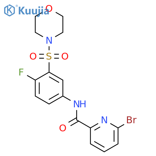 6-bromo-N-[4-fluoro-3-(morpholine-4-sulfonyl)phenyl]pyridine-2-carboxamide structure