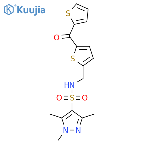 1,3,5-trimethyl-N-{[5-(thiophene-2-carbonyl)thiophen-2-yl]methyl}-1H-pyrazole-4-sulfonamide structure