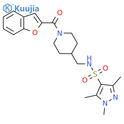 N-{1-(1-benzofuran-2-carbonyl)piperidin-4-ylmethyl}-1,3,5-trimethyl-1H-pyrazole-4-sulfonamide structure