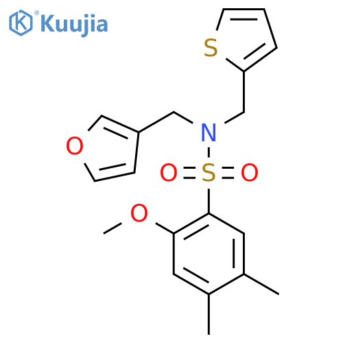 N-(furan-3-yl)methyl-2-methoxy-4,5-dimethyl-N-(thiophen-2-yl)methylbenzene-1-sulfonamide structure