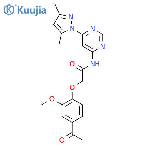 2-(4-acetyl-2-methoxyphenoxy)-N-6-(3,5-dimethyl-1H-pyrazol-1-yl)pyrimidin-4-ylacetamide structure
