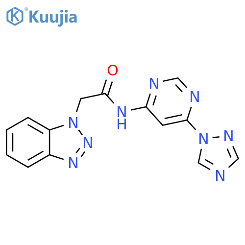 2-(1H-1,2,3-benzotriazol-1-yl)-N-6-(1H-1,2,4-triazol-1-yl)pyrimidin-4-ylacetamide structure
