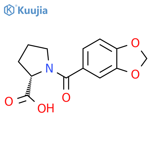 1-(1,3-dioxaindane-5-carbonyl)pyrrolidine-2-carboxylic acid structure