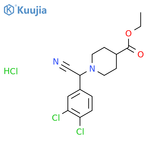 Ethyl 1-cyano-(3,4-dichlorophenyl)methyl-piperidine-4-carboxylate hydrochloride structure