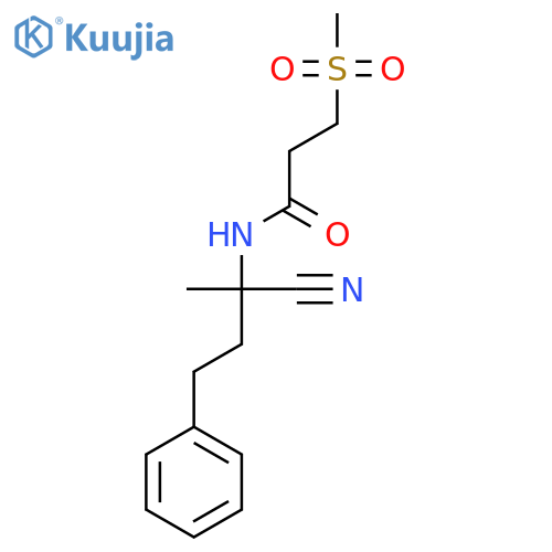 N-(1-cyano-1-methyl-3-phenylpropyl)-3-methanesulfonylpropanamide structure