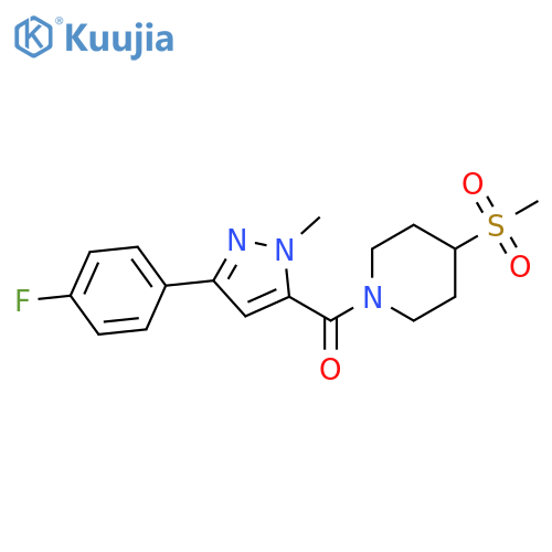 1-3-(4-fluorophenyl)-1-methyl-1H-pyrazole-5-carbonyl-4-methanesulfonylpiperidine structure