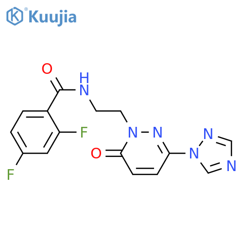 2,4-difluoro-N-{2-6-oxo-3-(1H-1,2,4-triazol-1-yl)-1,6-dihydropyridazin-1-ylethyl}benzamide structure