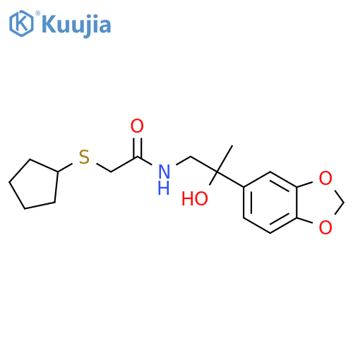 N-2-(2H-1,3-benzodioxol-5-yl)-2-hydroxypropyl-2-(cyclopentylsulfanyl)acetamide structure