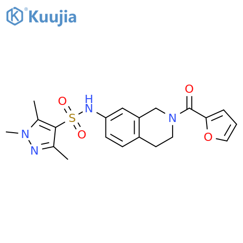 N-2-(furan-2-carbonyl)-1,2,3,4-tetrahydroisoquinolin-7-yl-1,3,5-trimethyl-1H-pyrazole-4-sulfonamide structure