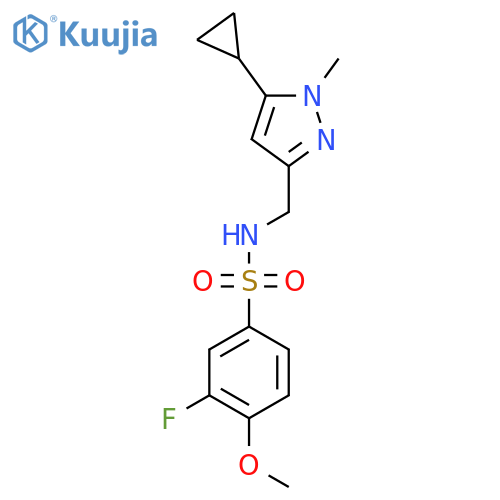 N-(5-cyclopropyl-1-methyl-1H-pyrazol-3-yl)methyl-3-fluoro-4-methoxybenzene-1-sulfonamide structure