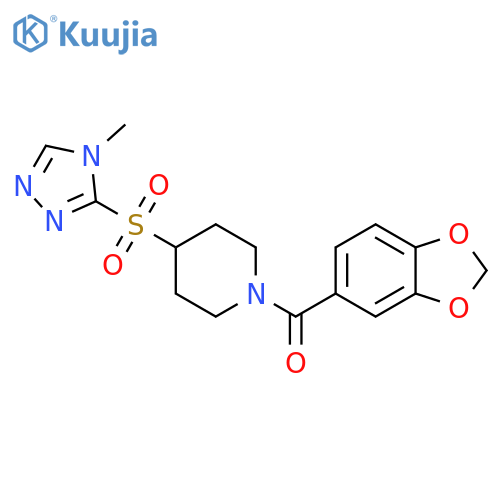 1-(2H-1,3-benzodioxole-5-carbonyl)-4-(4-methyl-4H-1,2,4-triazol-3-yl)sulfonylpiperidine structure