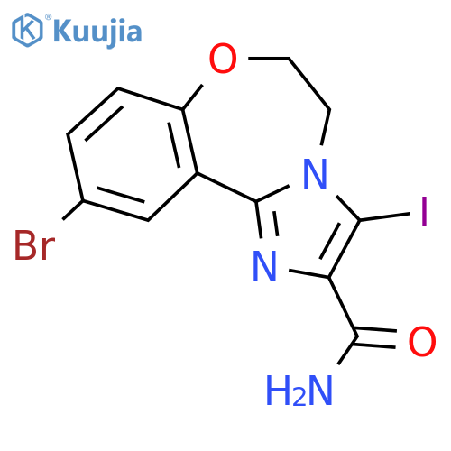 10-Bromo-3-iodo-5,6-dihydrobenzo[f]imidazo[1,2-d][1,4]oxazepine-2-carboxamide structure