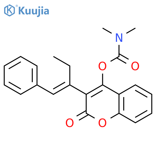Carbamic acid, N,N-dimethyl-, 2-oxo-3-[(1E)-1-(phenylmethylene)propyl]-2H-1-benzopyran-4-yl ester structure