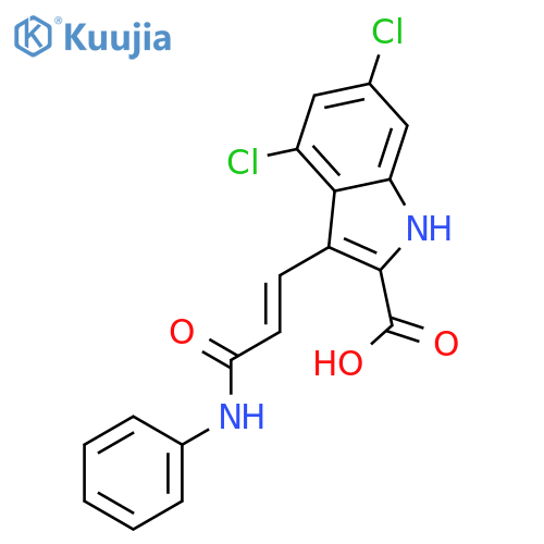 1H-Indole-2-carboxylicacid, 4,6-dichloro-3-[(1E)-3-oxo-3-(phenylamino)-1-propen-1-yl]- structure