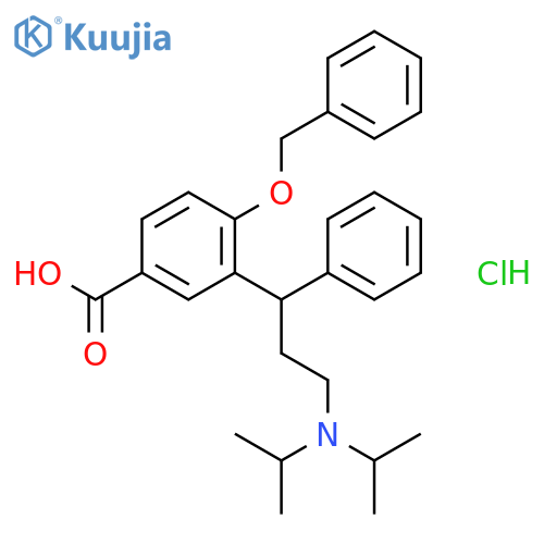 3-[(1R)-3-[Di(propan-2-yl)amino]-1-phenylpropyl]-4-phenylmethoxybenzoic acid;hydrochloride structure