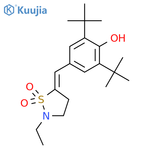 2,6-ditert-butyl-4-[(E)-(2-ethyl-1,1-dioxo-1,2-thiazolidin-5-ylidene)methyl]phenol structure