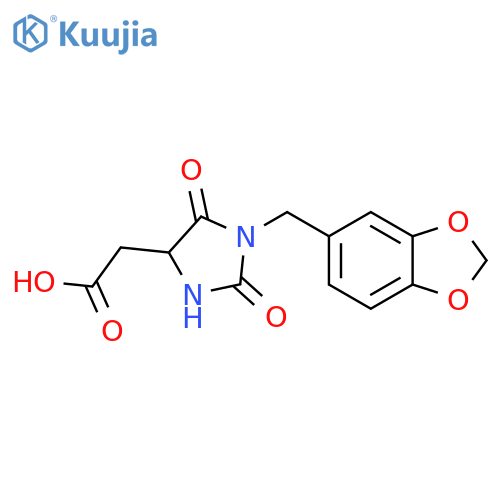 1-(1,3-Benzodioxol-5-ylmethyl)-2,5-dioxoimidazolidin-4-ylacetic acid structure