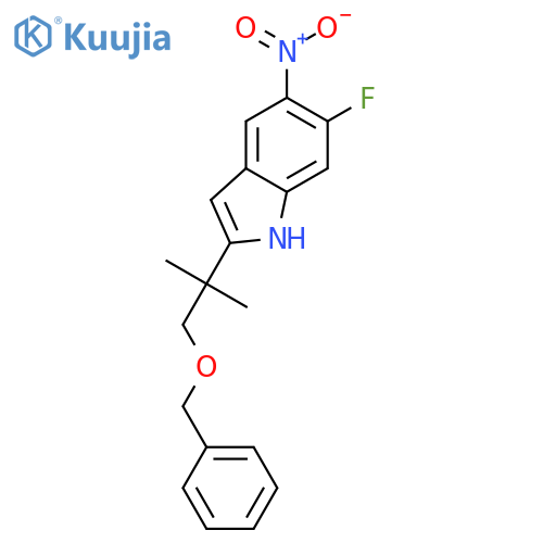 2-[1-(benzyloxy)-2-methylpropan-2-yl]-6-fluoro-5-nitro-1H-indole structure