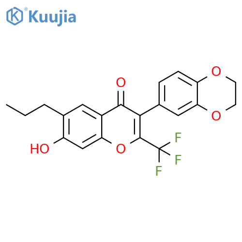 3-(2,3-dihydro-1,4-benzodioxin-6-yl)-7-hydroxy-6-propyl-2-(trifluoromethyl)-4H-chromen-4-one structure