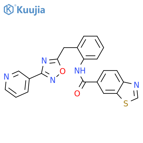 N-(2-{[3-(pyridin-3-yl)-1,2,4-oxadiazol-5-yl]methyl}phenyl)-1,3-benzothiazole-6-carboxamide structure