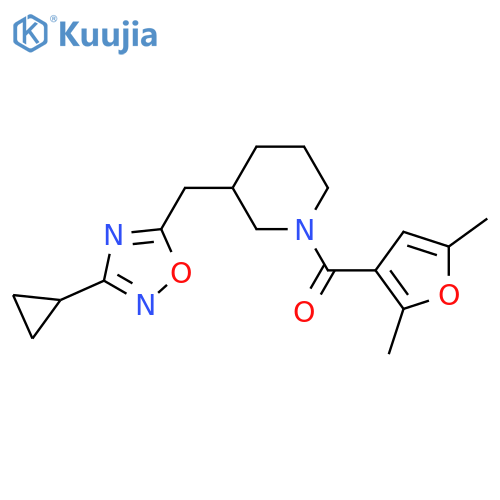 3-[(3-cyclopropyl-1,2,4-oxadiazol-5-yl)methyl]-1-(2,5-dimethylfuran-3-carbonyl)piperidine structure